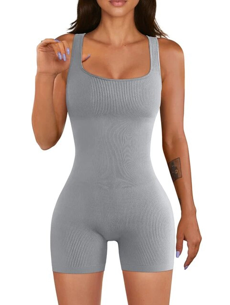 OQQ Summer Basic Solid Jumpsuit Skinny Shorts Women Bodycon Bodysuit Yoga Sports Casual Ropa