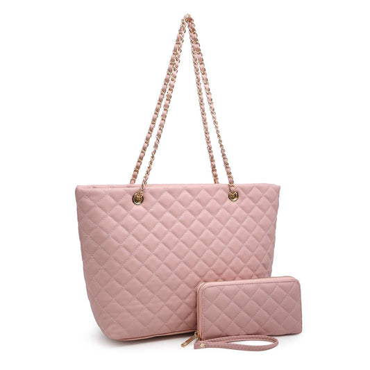 Poppy Quilted Women Handbags Purses Leather Tote Bag Satchel Wallet Set 2Pcs Chain Strap Shoulder Bag Classic