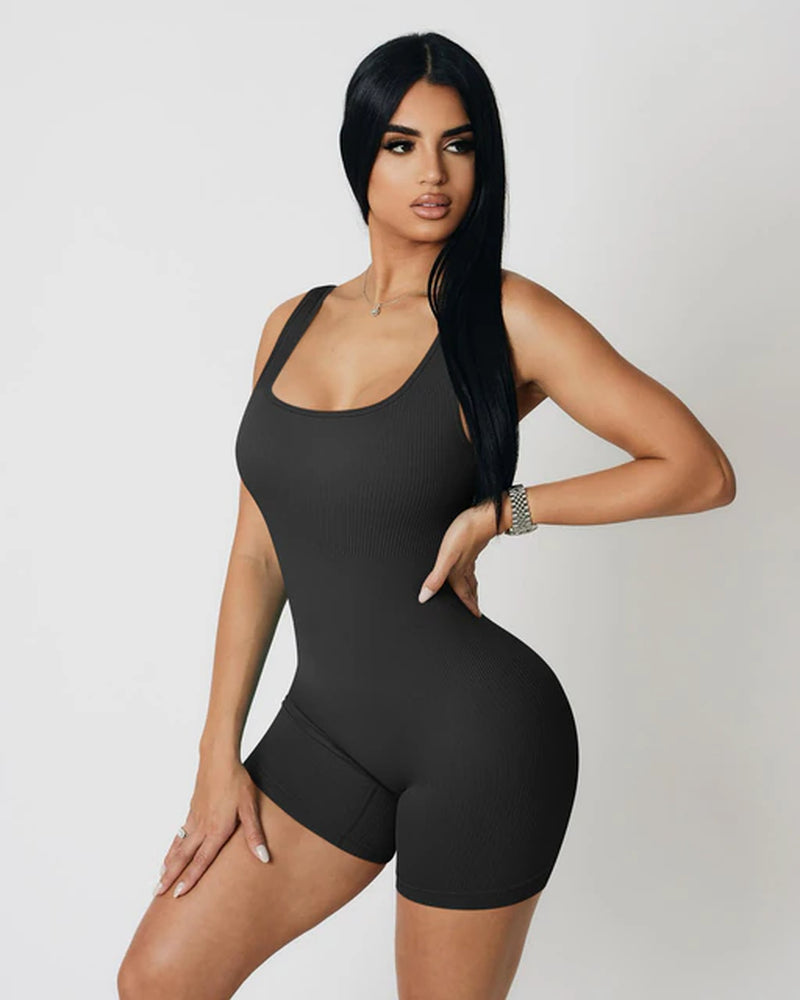 OQQ Summer Basic Solid Jumpsuit Skinny Shorts Women Bodycon Bodysuit Yoga Sports Casual Ropa